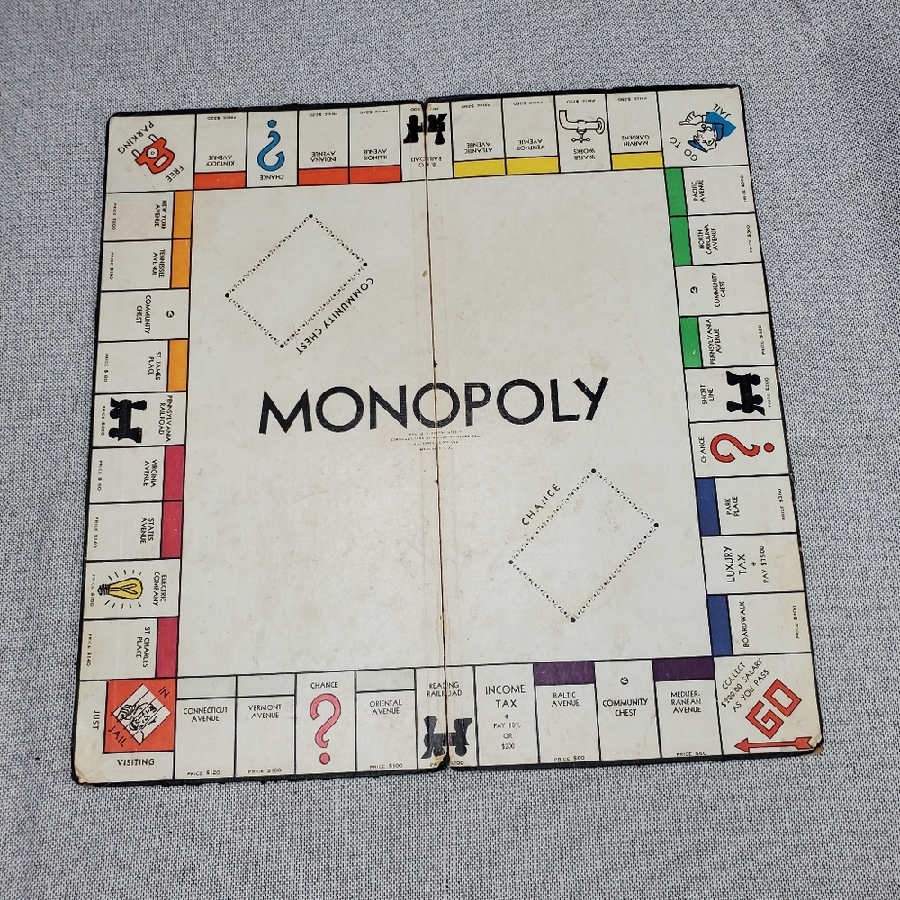 Vintage 1935 Registered w US Patent Office Monopoly Board Game (Board ONLY)